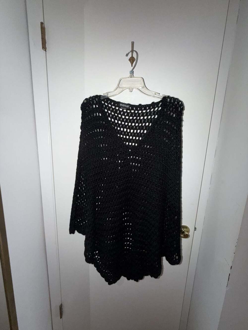 Avenue Black Crochet Poncho Pullover Beach Cover Up